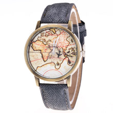Fashion Women's World Map Cowboy Band Analog Quartz Wrist Watch